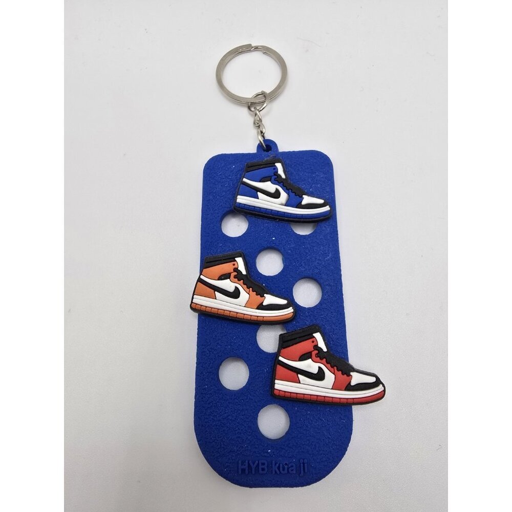 Trendy Basketball Shoe Charms On Blue Keychain PVC